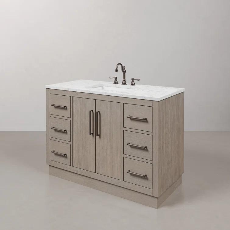 Water Creation 48" Wood Single Bathroom Vanity in Gray Oak/Bronze