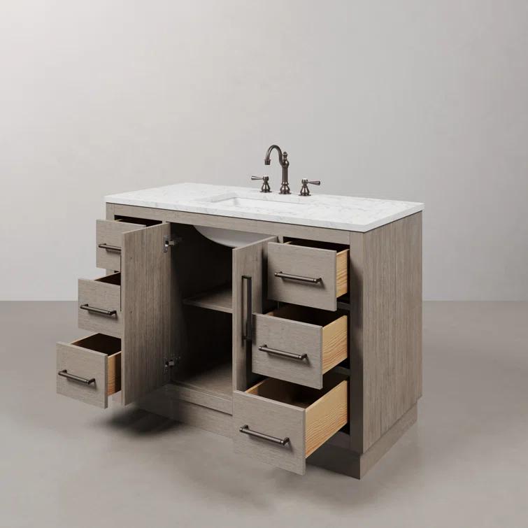 Water Creation 48" Wood Single Bathroom Vanity in Gray Oak/Bronze