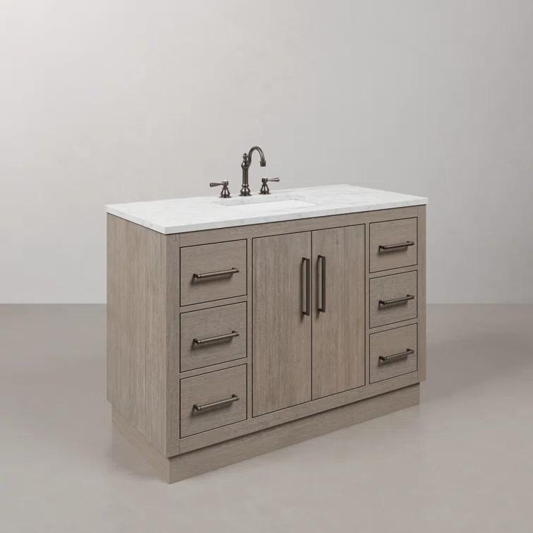 Water Creation 48" Wood Single Bathroom Vanity in Gray Oak/Bronze