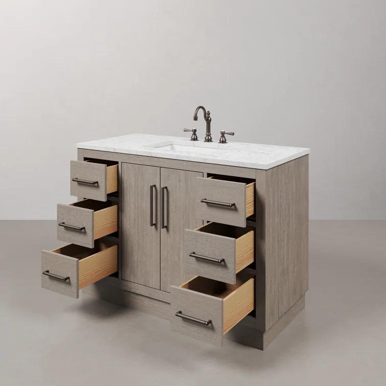 Water Creation 48" Wood Single Bathroom Vanity in Gray Oak/Bronze