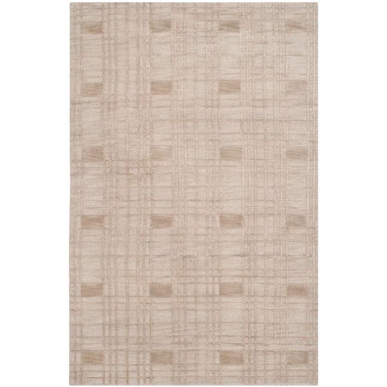 Tibetan Shag Hand Knotted Wool Pile Geometric Rug in Slate