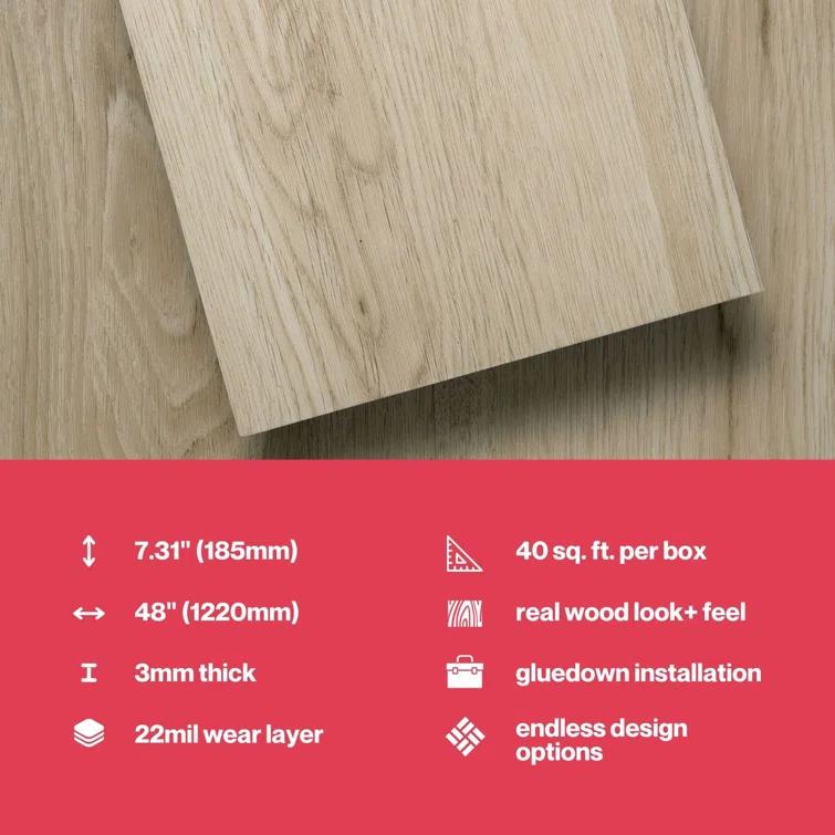 Lucida USA GlueCore Classic 22mil x 7.3" W x 48" L Glue Down Vinyl Tile Flooring