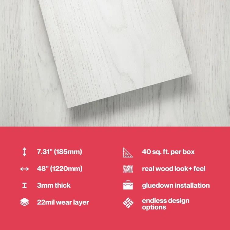 Lucida USA GlueCore Classic 22mil x 7.3" W x 48" L Glue Down Vinyl Tile Flooring