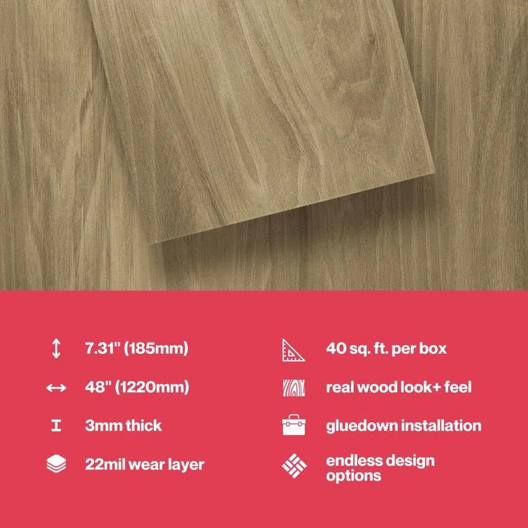 Lucida USA GlueCore Classic 22mil x 7.3" W x 48" L Glue Down Vinyl Tile Flooring