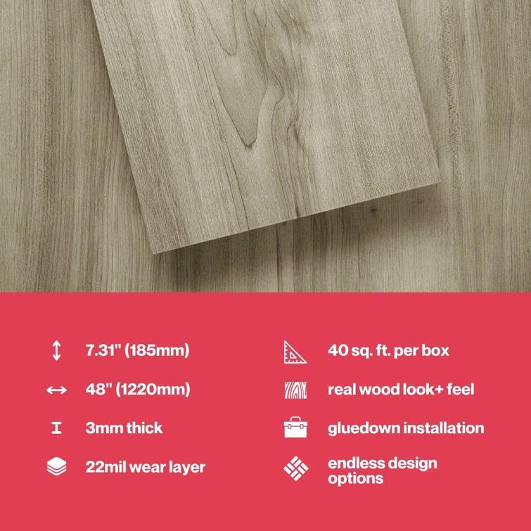 Lucida USA GlueCore Classic 22mil x 7.3" W x 48" L Glue Down Vinyl Tile Flooring