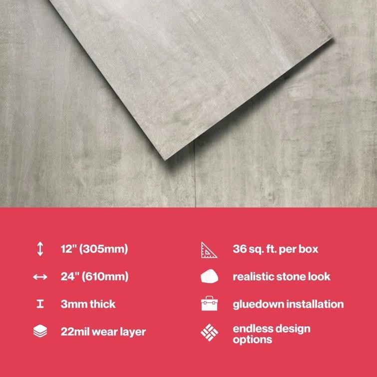 GlueCore Classic 22mil x 12" W x 24" L Glue Down Vinyl Tile Flooring