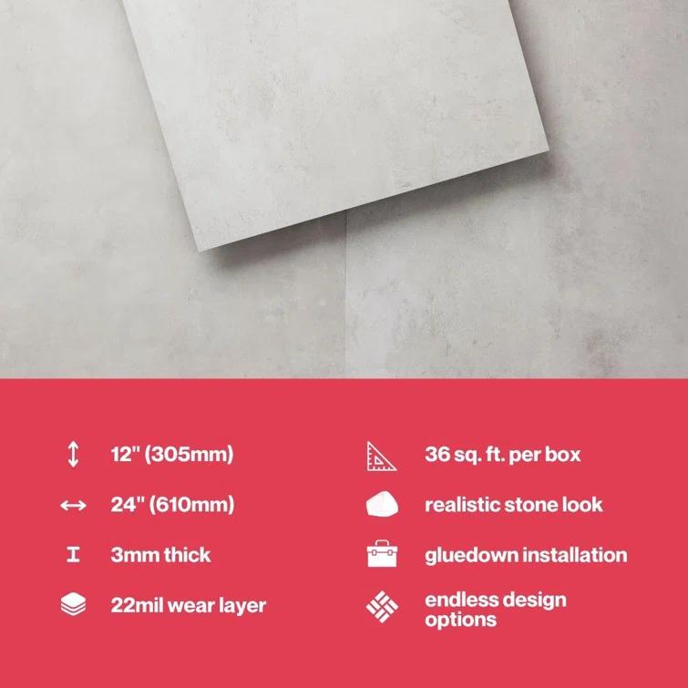 GlueCore Classic 22mil x 12" W x 24" L Glue Down Vinyl Tile Flooring