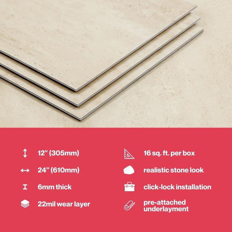 MaxCore Terra 22mil x 12" W x 24" L Click Lock Vinyl Tile Flooring
