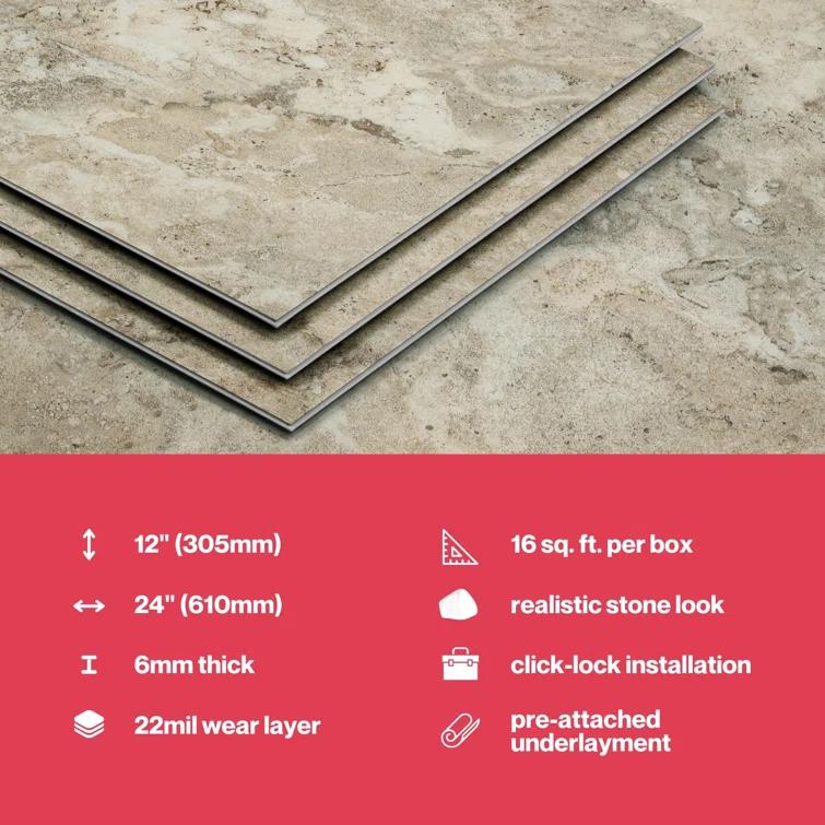 MaxCore Terra 22mil x 12" W x 24" L Click Lock Vinyl Tile Flooring