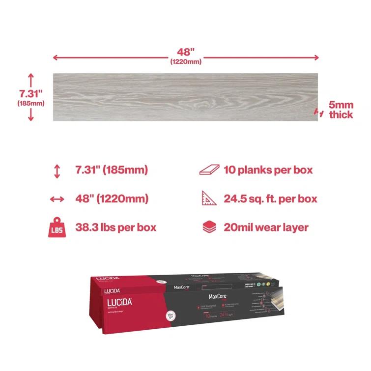 Lucida USA MaxCore Pro 20mil x 7.3" W x 48" L Click Lock Luxury Vinyl Plank Flooring
