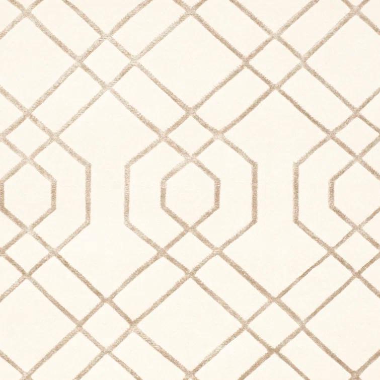 Ivory Hand-Knotted Wool Geometric 10' x 14' Area Rug