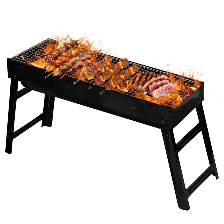 Gardenised Portable Standing Charcoal Grill Foldable Stainless Steel Bbq For Camping Backyard Tailgating Hiking Picnic Travel Beach Party Garden Gathering Poolside Cooking Skewers & Outdoor Barbecue