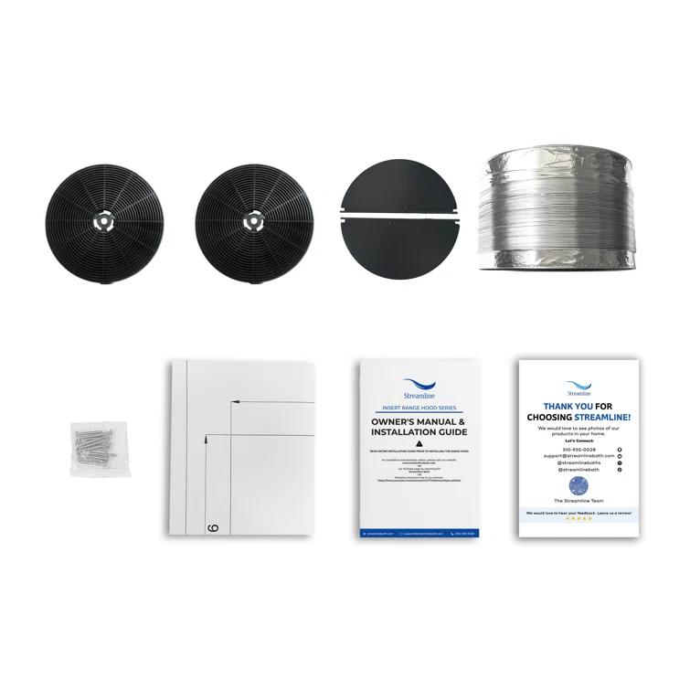 Streamline Bath Streamline 28 In. T-4267-1-CL Belsito Convertible Insert 350 CFM Range Hood In Brushed Stainless Steel With Baffle Filters, Electronic Button Control, LED Light T-4267-1-CL