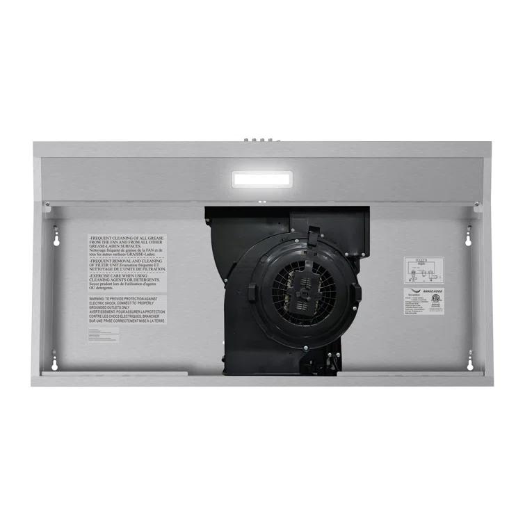 Streamline 36 In. T-10189-1-CL Grosetto Convertible Undermount 80 CFM Range Hood In Brushed Stainless Steel With Mesh Filters, Push Button Control, LED Light