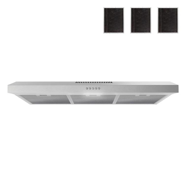 Streamline 36 In. T-10189-1-CL Grosetto Convertible Undermount 80 CFM Range Hood In Brushed Stainless Steel With Mesh Filters, Push Button Control, LED Light