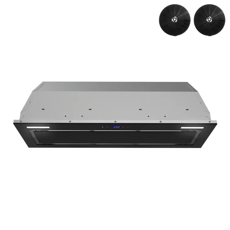 Streamline 36 In. T-11503-1-DL Isernia Ductless Insert 350 CFM Range Hood In Glossy Black With Mesh Filters, Touchpad Control, LED Lights