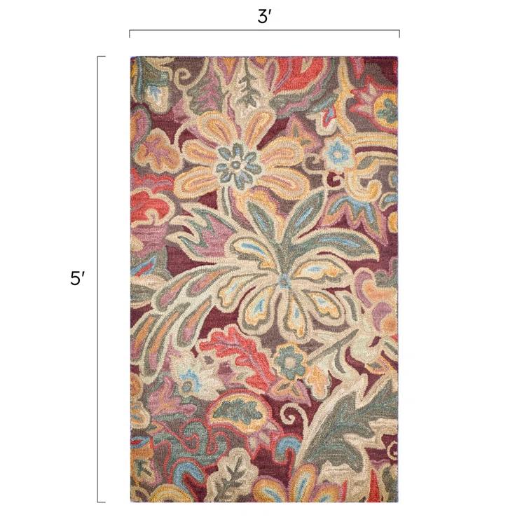 Floral Tapestry Hand-Tufted Wool Brown/Red/Spice Rug