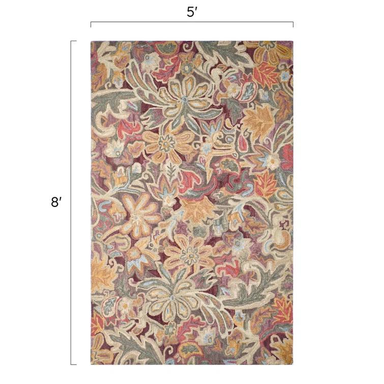 Floral Tapestry Hand-Tufted Wool Brown/Red/Spice Rug