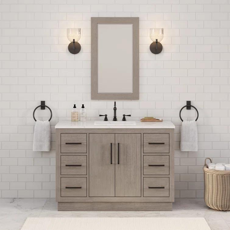 Water Creation 48" Wood Single Bathroom Vanity in Gray Oak/Bronze