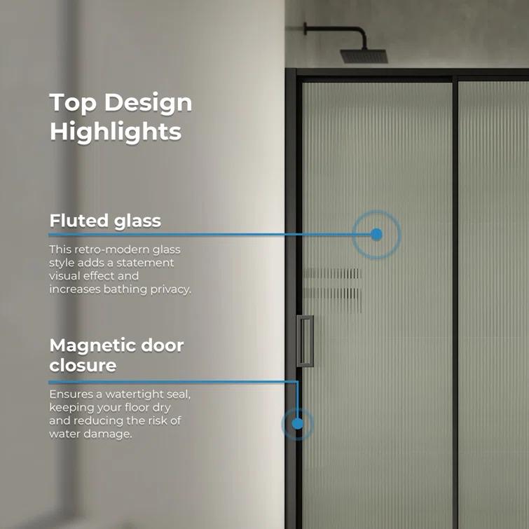 Ove Decors Stanford 48 In. W X 74 In. H Sliding Fluted Straight Alcove Shower Door