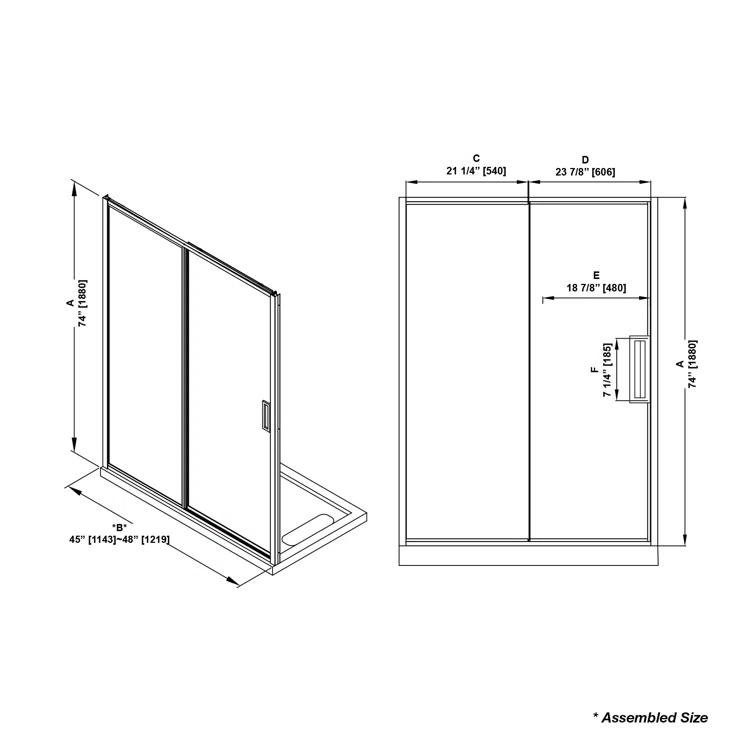 Ove Decors Stanford 48 In. W X 74 In. H Sliding Fluted Straight Alcove Shower Door