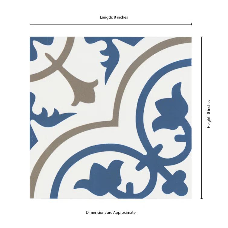 Amara 8" x 8" Encaustic Look Matte Porcelain Floor & Wall Tile