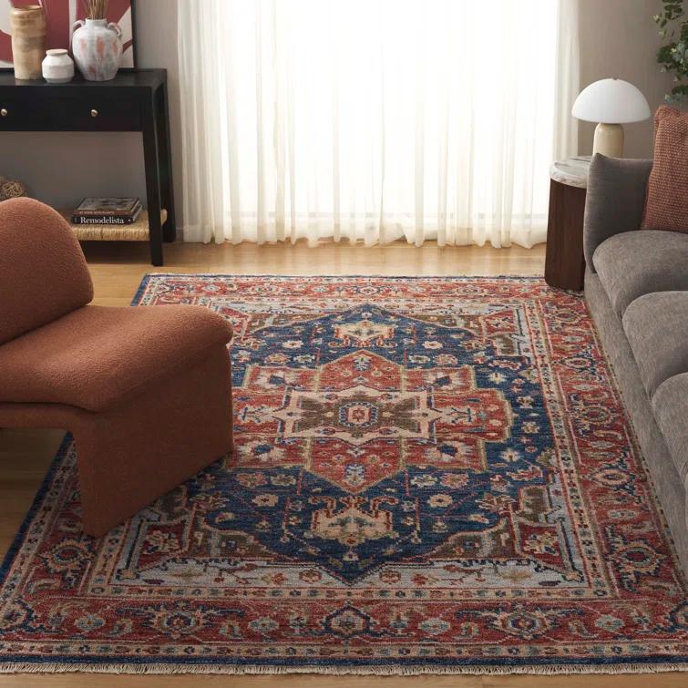 Samarkand SRK114 Hand Knotted Area Rug - Navy/Rust - 8'x10' - Safavieh.