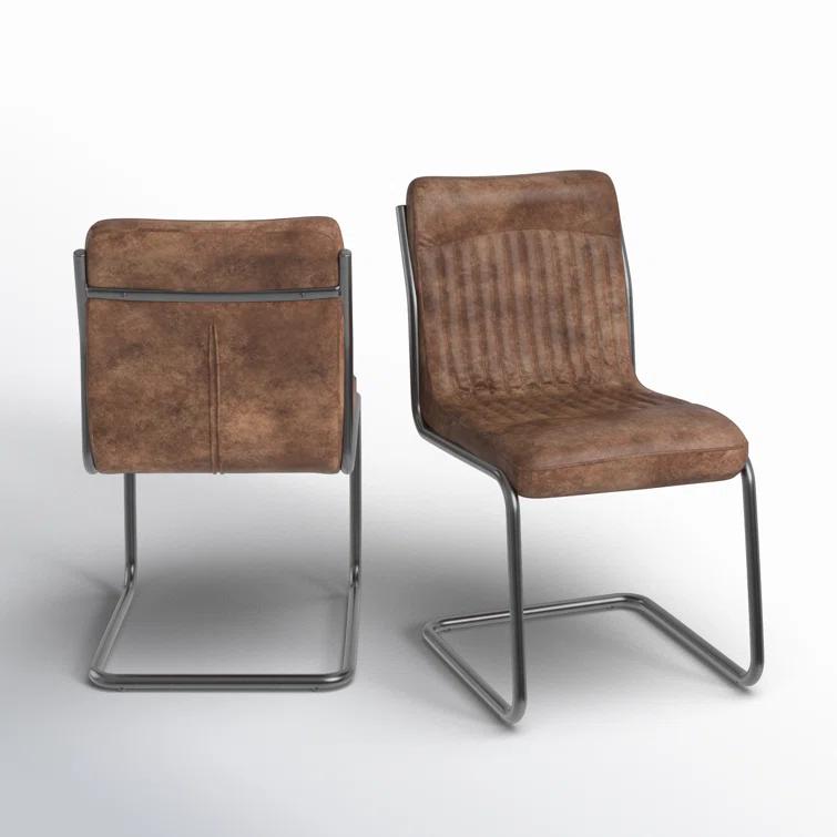 Ansel Transitional Leather Upholstered Side Chair in Light Brown