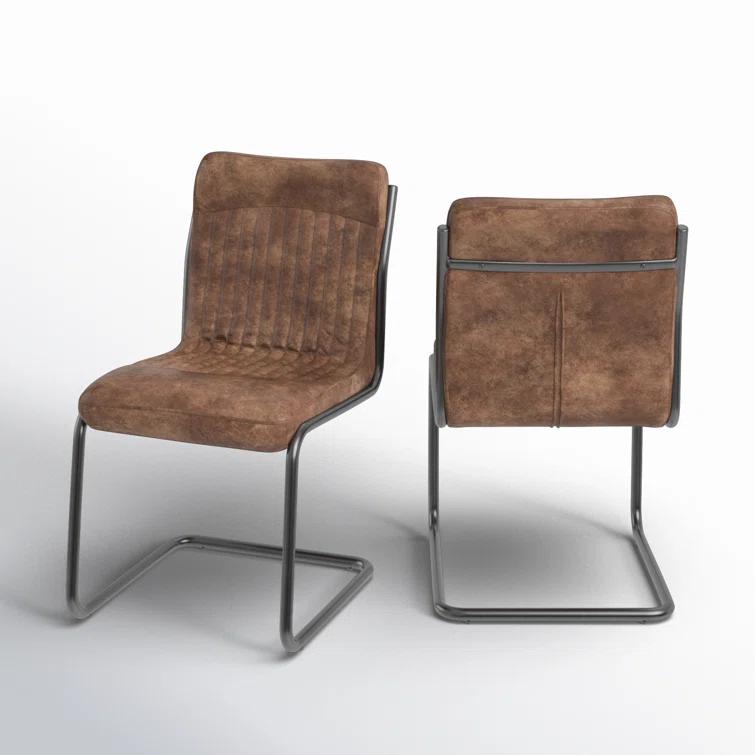 Ansel Transitional Leather Upholstered Side Chair in Light Brown