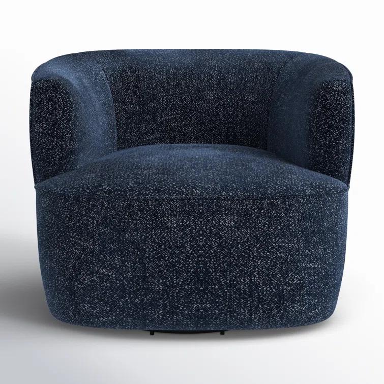 Comal Azure Leather-Wrapped Modern Swivel Barrel Chair