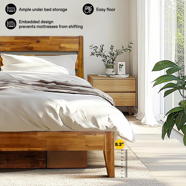 Acacia Premium Emery Solid Wood Platform Bed Frame with Headboard, Bed Frame Noise-Free, No Box Spring Needed