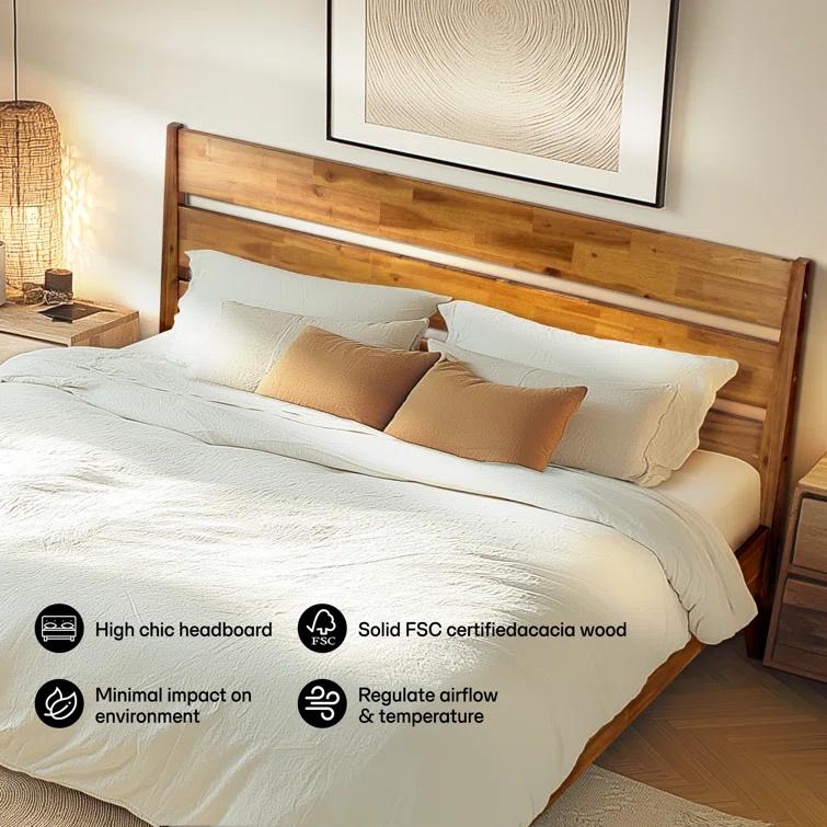 Acacia Premium Emery Solid Wood Platform Bed Frame with Headboard, King size Bed Frame and Headboard, Noise-Free, No Box Spring Needed
