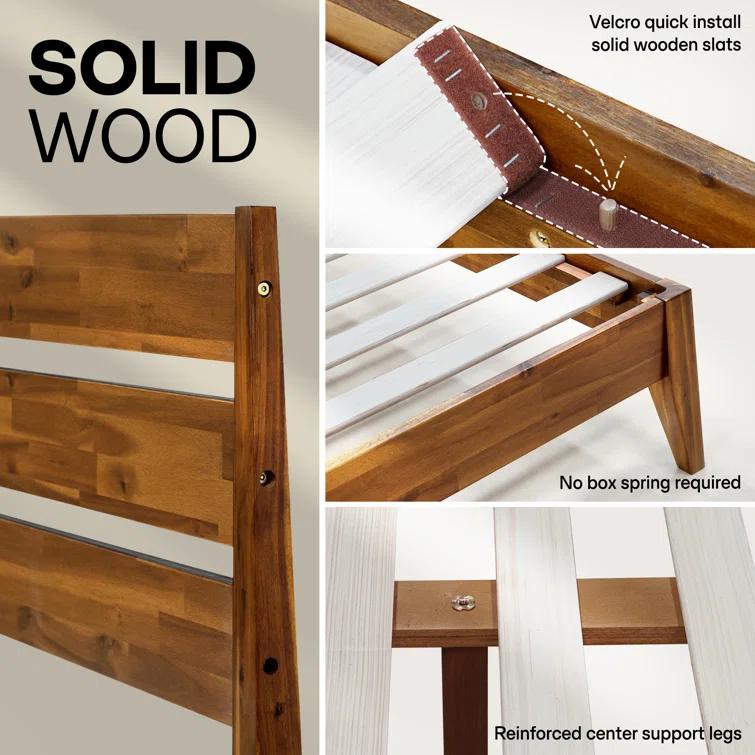 Acacia Premium Emery Solid Wood Platform Bed Frame with Headboard, Bed Frame Noise-Free, No Box Spring Needed