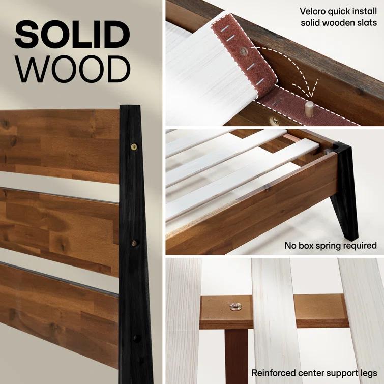 Acacia Premium Emery Solid Wood Platform Bed Frame with Headboard Included, No Box Spring Needed, Weight Capacity 800lb.