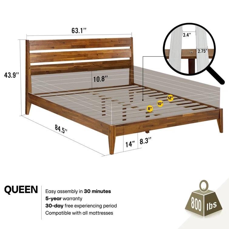 Acacia Premium Emery Solid Wood Platform Bed Frame with Headboard, King size Bed Frame and Headboard, Noise-Free, No Box Spring Needed