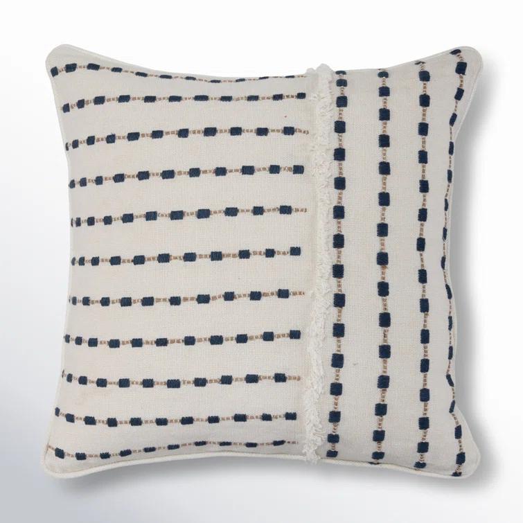 Kassia Blue Embroidered Linen Square Throw Pillow