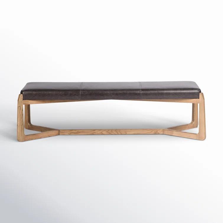 Sonoma Black Genuine Leather Bench with Oak X-Base