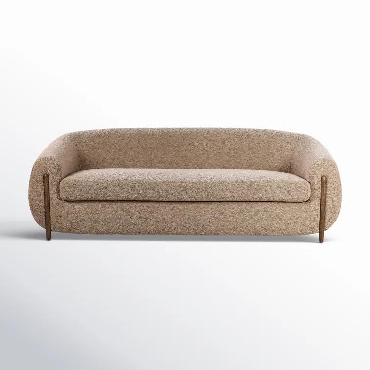 Camel Sheepskin Light Brown Solid Wood Sofa