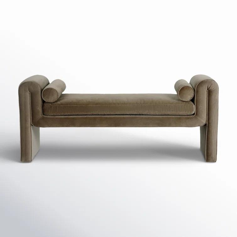 Camel Velvet Upholstered Sled Leg Accent Bench