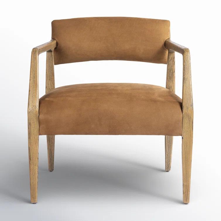 Nubuck Cognac Leather and Oak Accent Chair