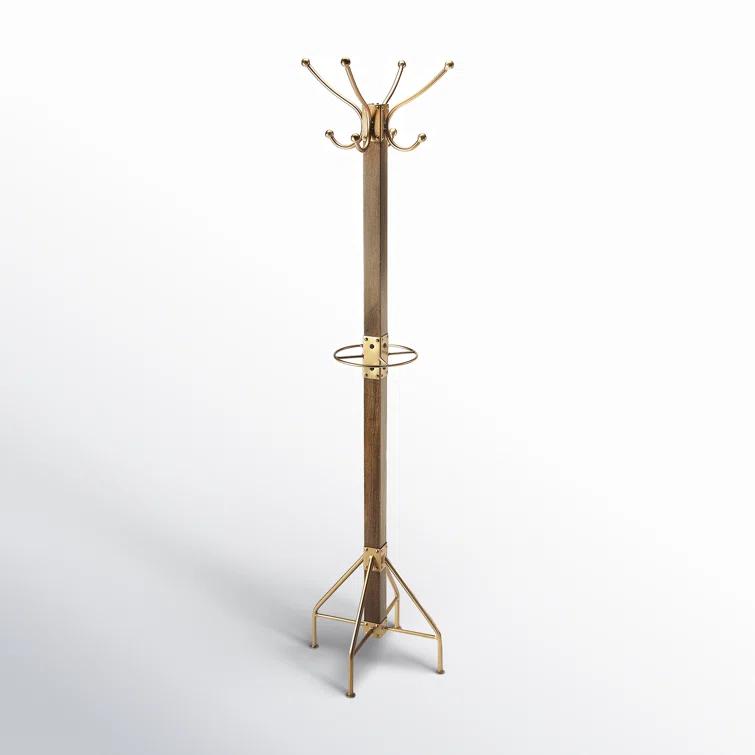 Antique Gold and Medium Brown Transitional Coat Rack