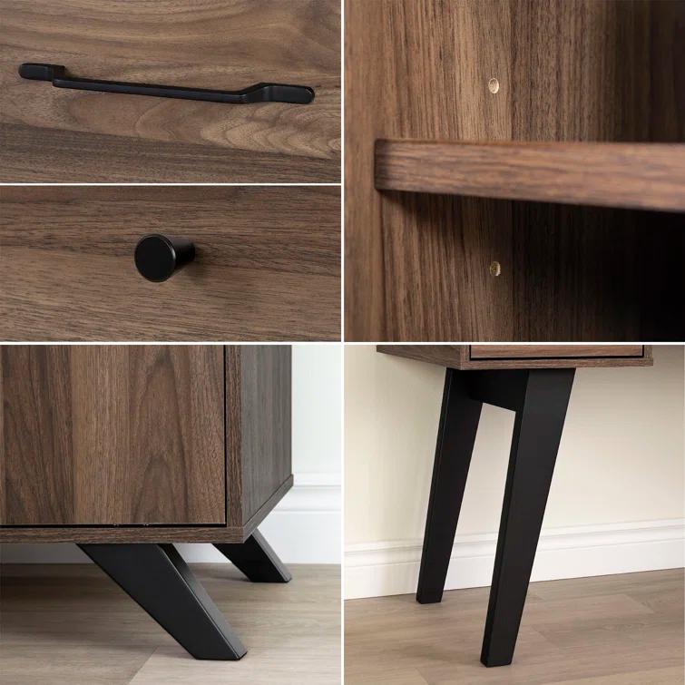 Helsy L-Shaped Desk with Power Bar and Removable Hutch Natural Walnut