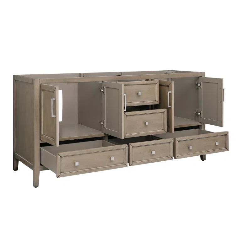 Gray Oak Double Vanity with Carrara White Marble Top