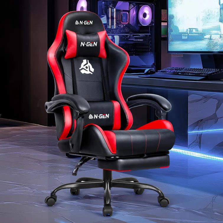 N-GEN Adjustable Ergonomic Faux Leather Swiveling PC & Racing Game Office Desk Chair with Flip-Up Arms