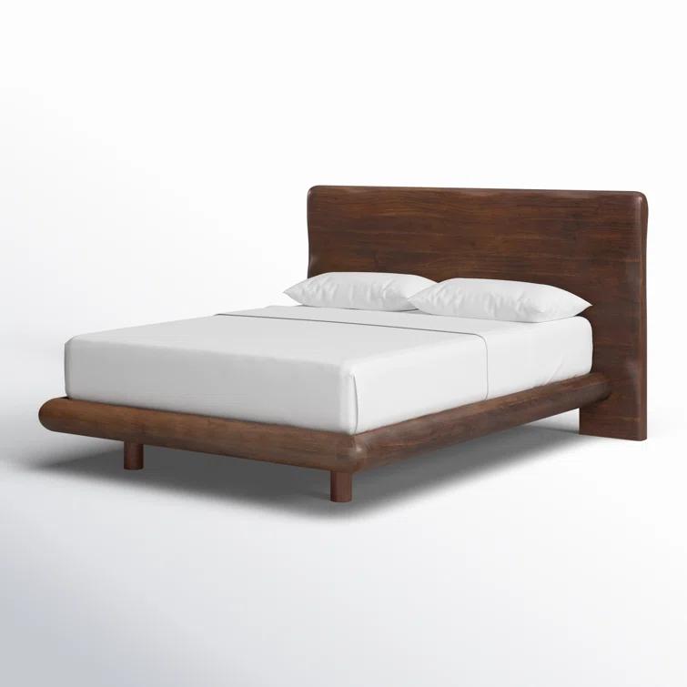 Rustic Brown Acacia Queen Bed with Headboard and Drawer