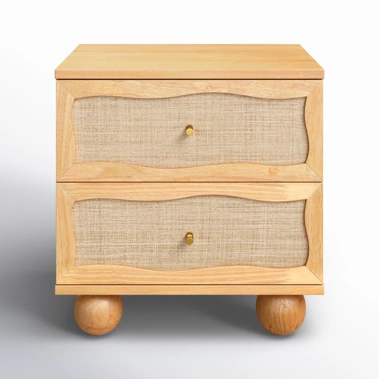 Tourmaline Natural Wood & Rattan Wavy Nightstand