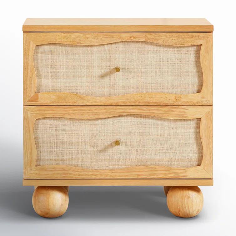 Tourmaline Natural Wood & Rattan Wavy Nightstand