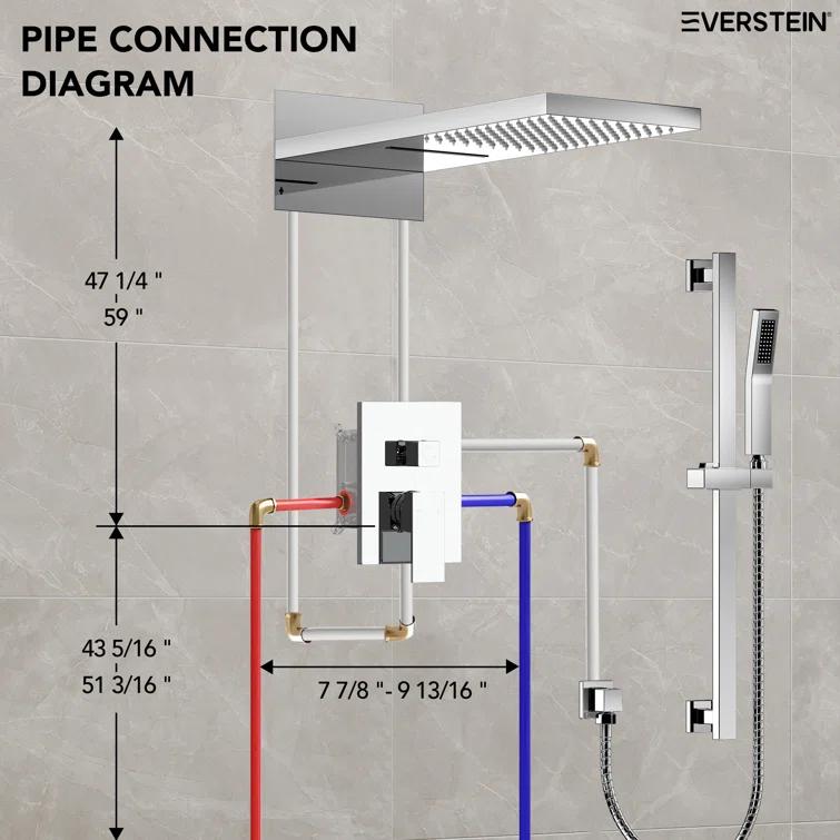 Dual-Function Wall Mounted Waterfall & Rainfall Shower Faucet Set With Rough-In Valve