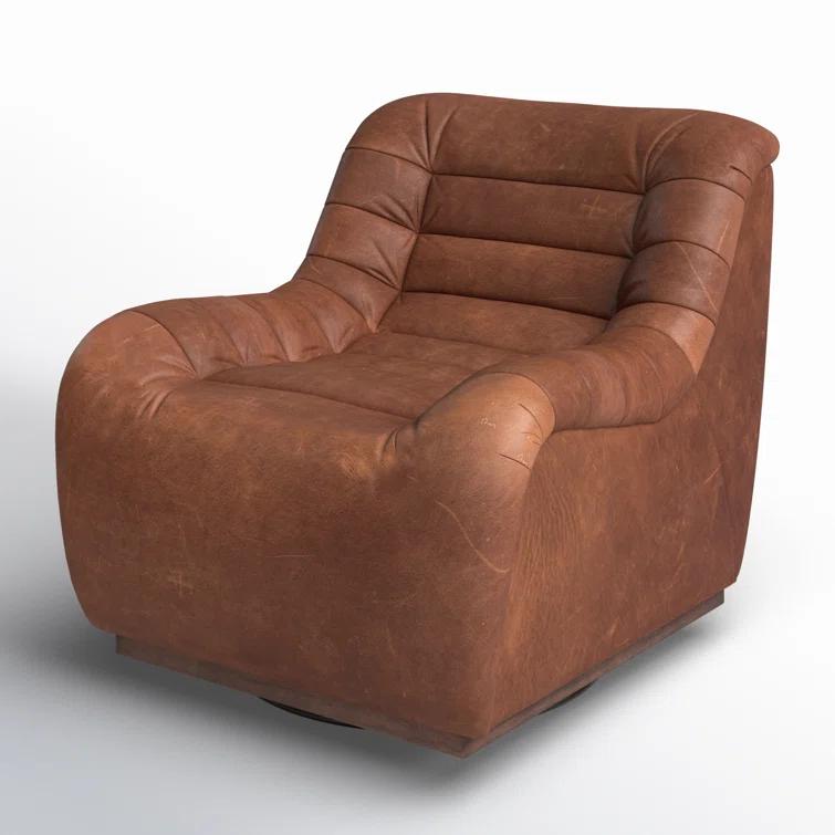 Heirloom Sienna Leather Swivel Lounge Chair with Tufted Back