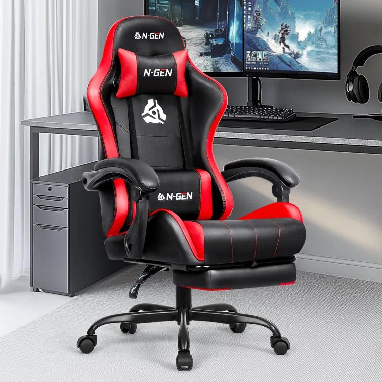 N-GEN Adjustable Ergonomic Faux Leather Swiveling PC & Racing Game Office Desk Chair with Flip-Up Arms